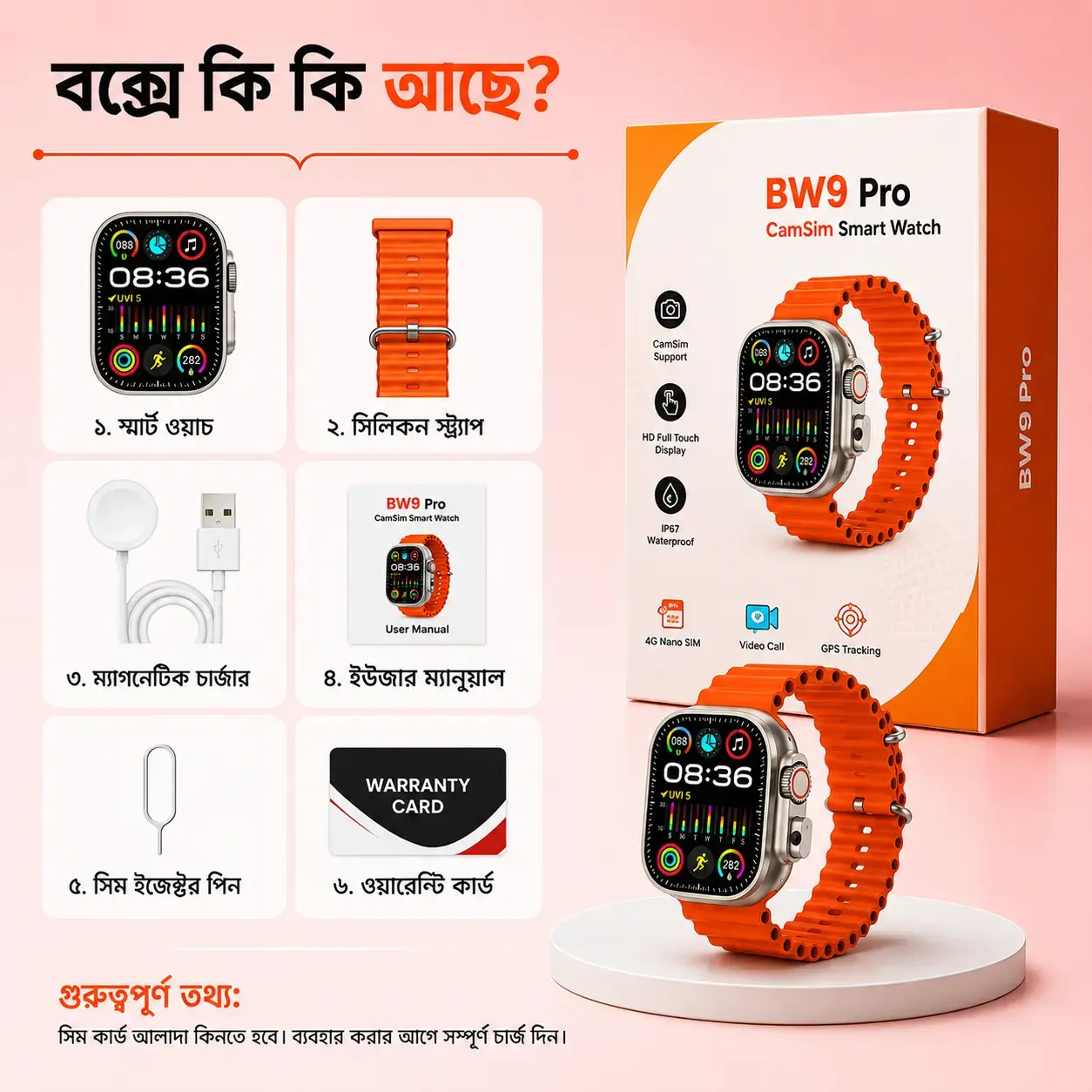 BW9 Pro CamSIM Smart Watch with Camera & 4G SIM Support – 2.01" HD Full Touch Display, Bluetooth Calling, Health Monitoring 5