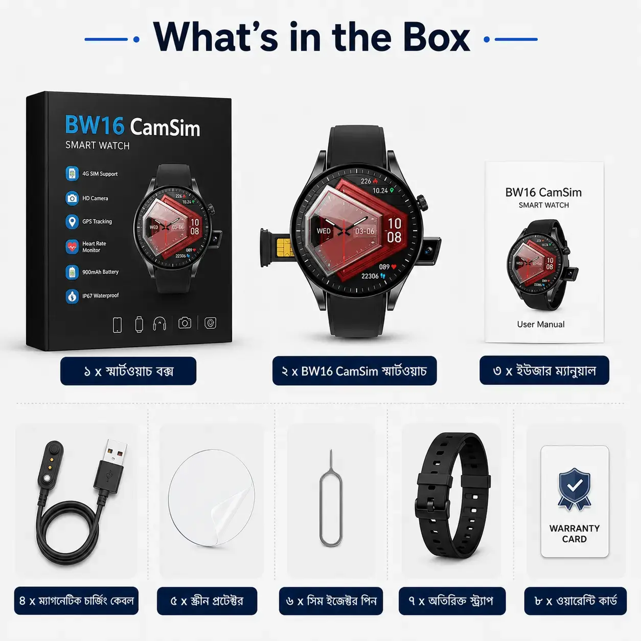 BW16 CamSim Watch SIM Support Smartwatch with Camera, Bluetooth Calling &  Sports Mode 5
