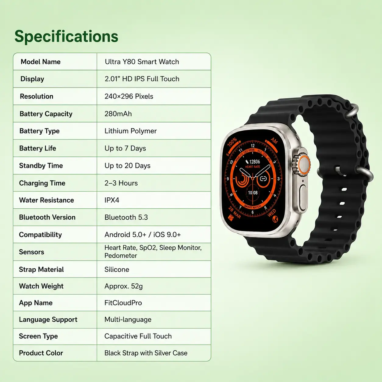 Ultra Y80 Smart Watch with Bluetooth Calling, Smart Notifications, Fitness Tracking & HD Touch Display 3