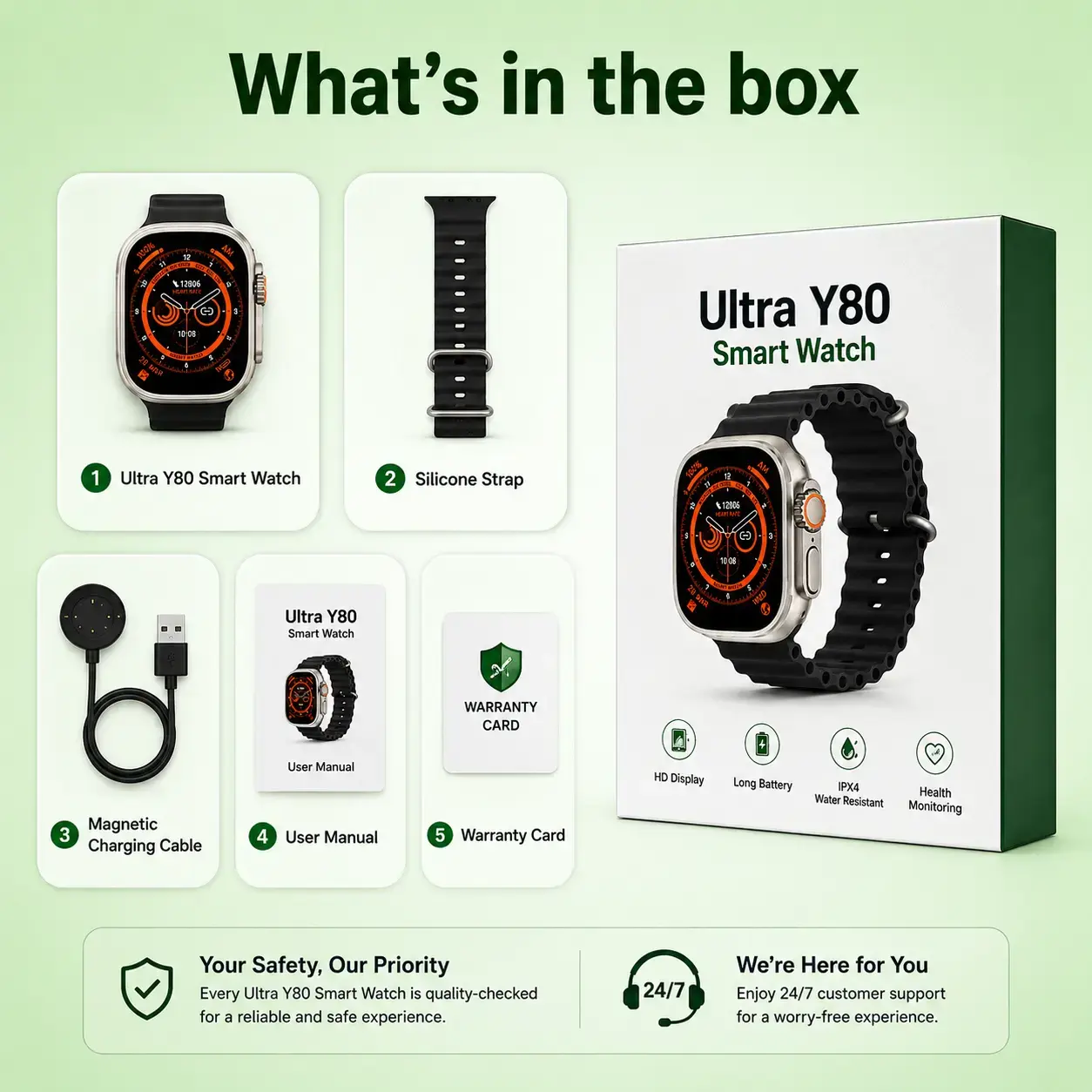 Ultra Y80 Smart Watch with Bluetooth Calling, Smart Notifications, Fitness Tracking & HD Touch Display 5