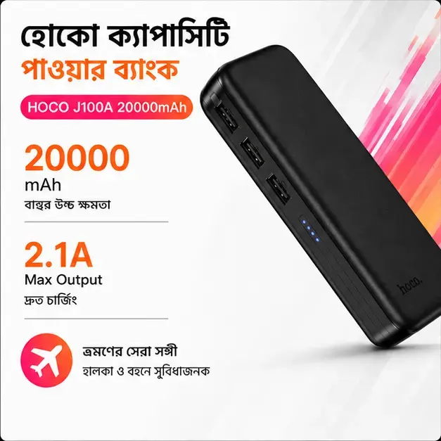 Hoco J100A 10000mAh Fast Charging Power Bank with Dual USB Output & LED Digital Display 3