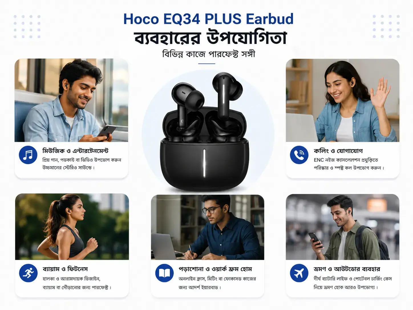 Hoco EQ34 Plus Bluetooth 5.4 TWS Wireless Earbuds with ENC Noise Reduction, HD Mic & Type-C Charging 4