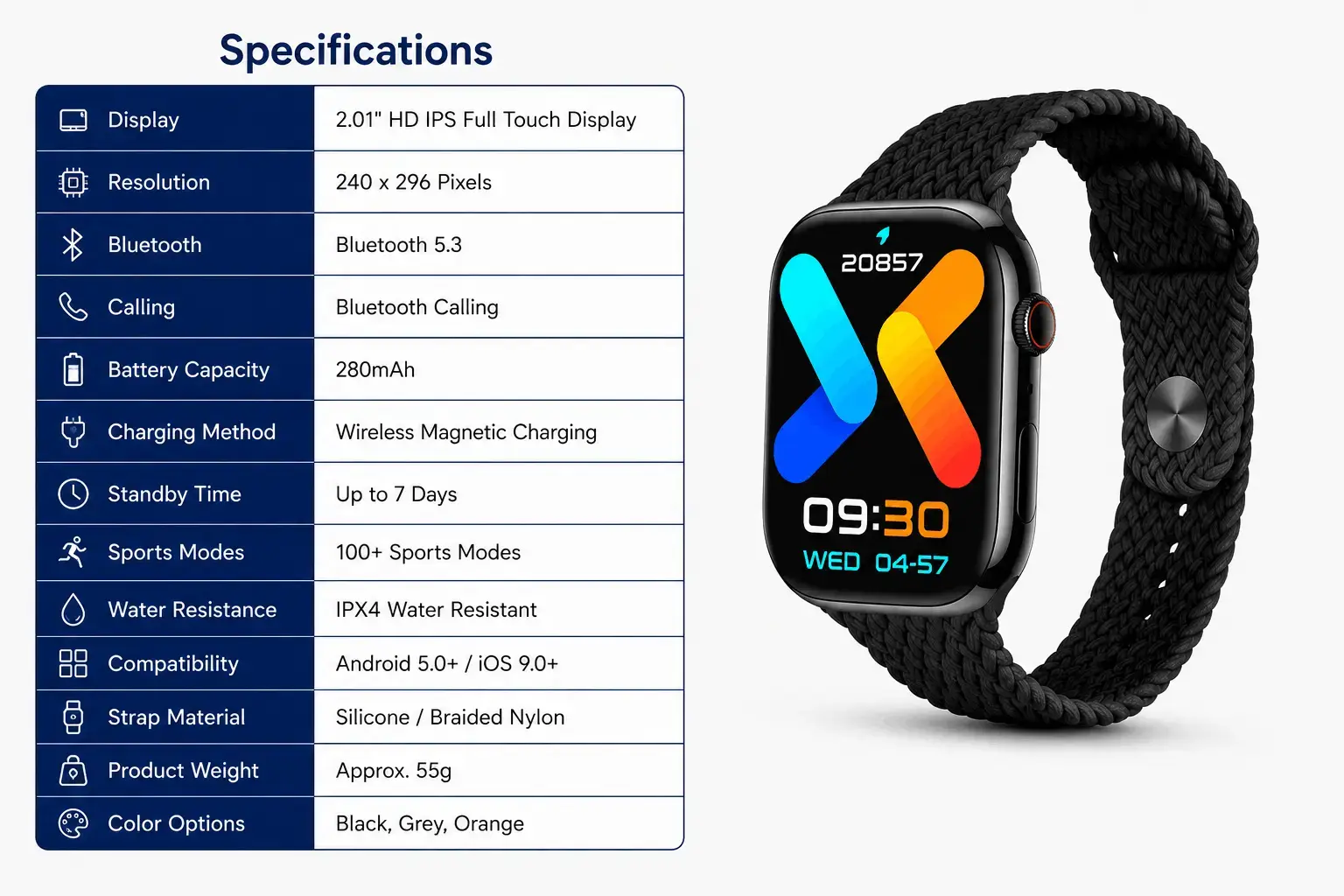 KEQIWEAR KW75 Max BT Calling Smart Watch with 3 Straps | Full HD Touch Display | Wireless Charging | Long Battery Backup Smartwatch 4