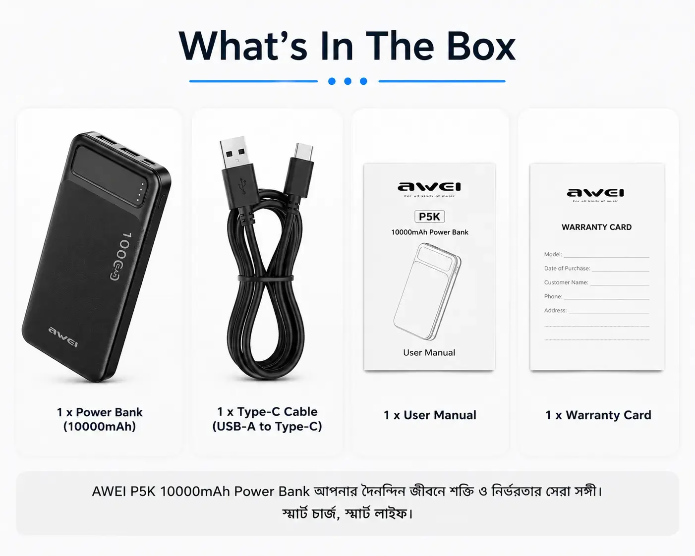 AWEI P5K 10000mAh Fast Charging Power Bank Dual USB Portable Charger with Type-C & Micro USB Input 5