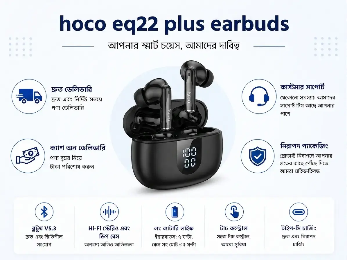 Hoco EQ22 Singer True Wireless ANC+ENC Noise Reduction Bluetooth Earbuds with Bluetooth 5.4 & LED Charging Case 4