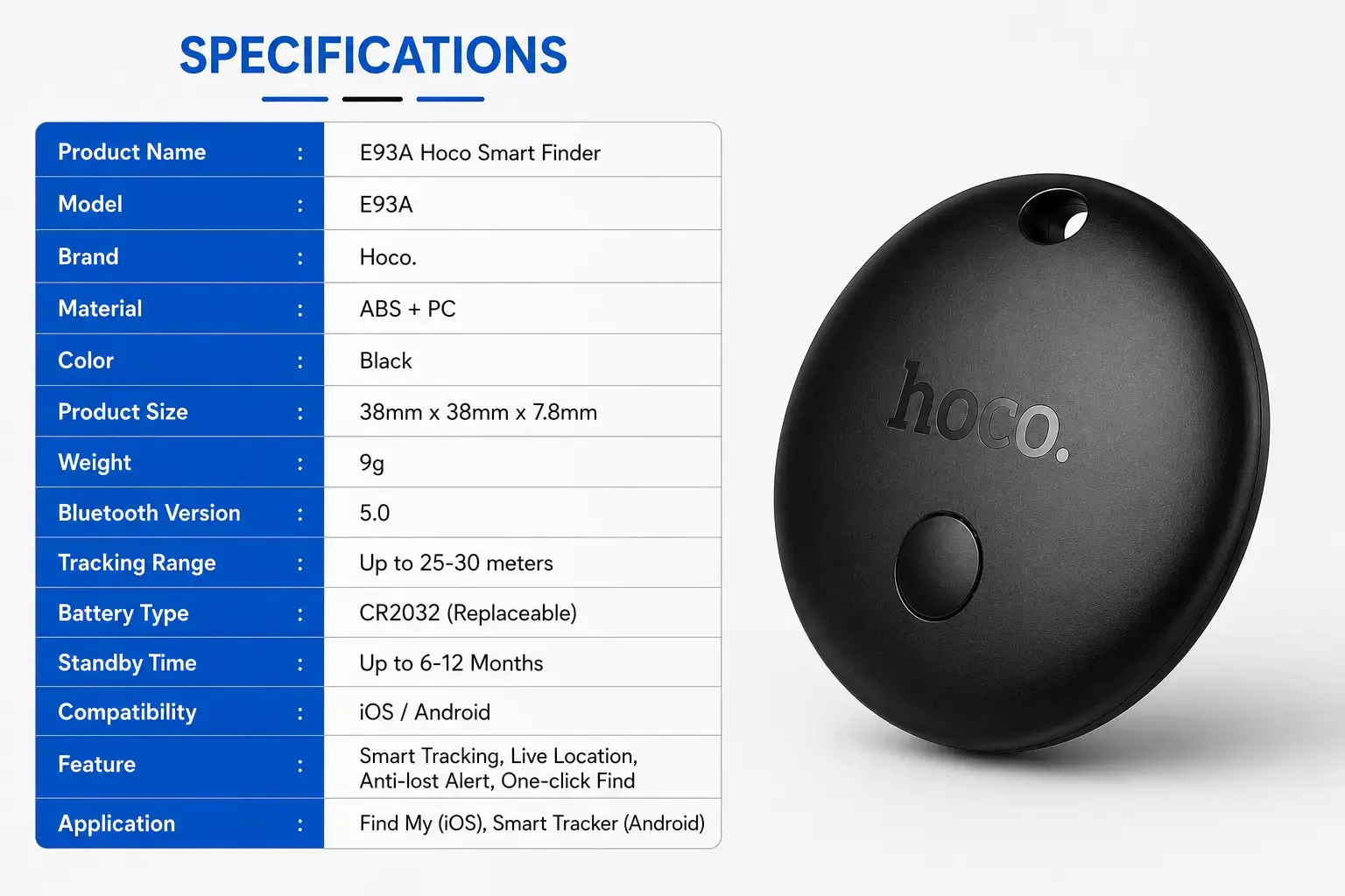 Hoco E93A Smart Bluetooth Locator Tracker with Anti-Lost Alert & Portable Design 4