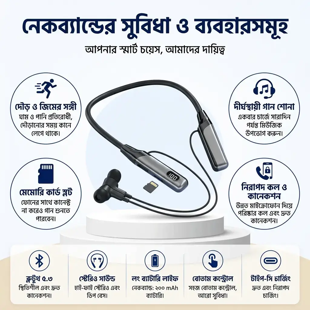 Recrsi RE-NY060-200H Wireless Bluetooth Neckband with High-Quality Sound, Bass Boost & Comfortable Fit 5