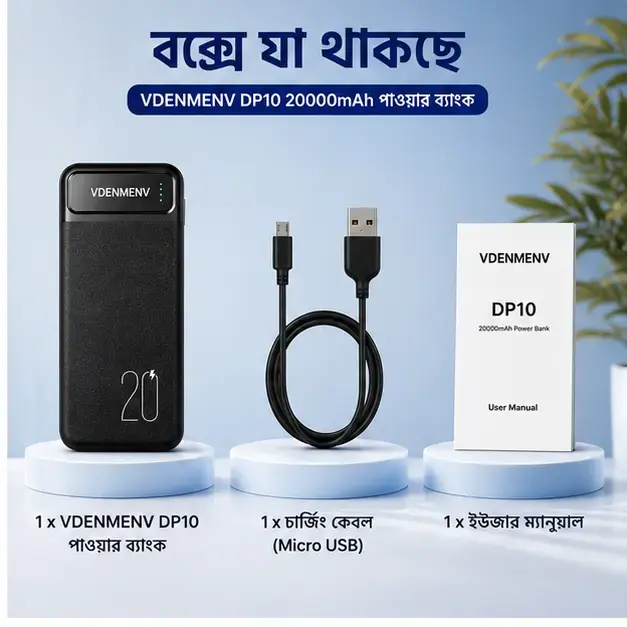 VDENMEN V-DP10 20000mAh Fast Charging Power Bank with Dual USB Output, Type-C Input & LED Digital Display 5