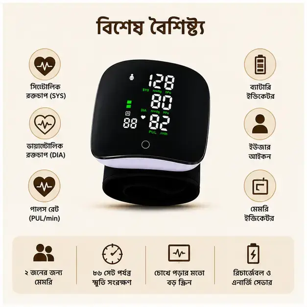 Premium Rechargeable Digital Blood Pressure Monitor with Pulse Measurement & Memory Function 4