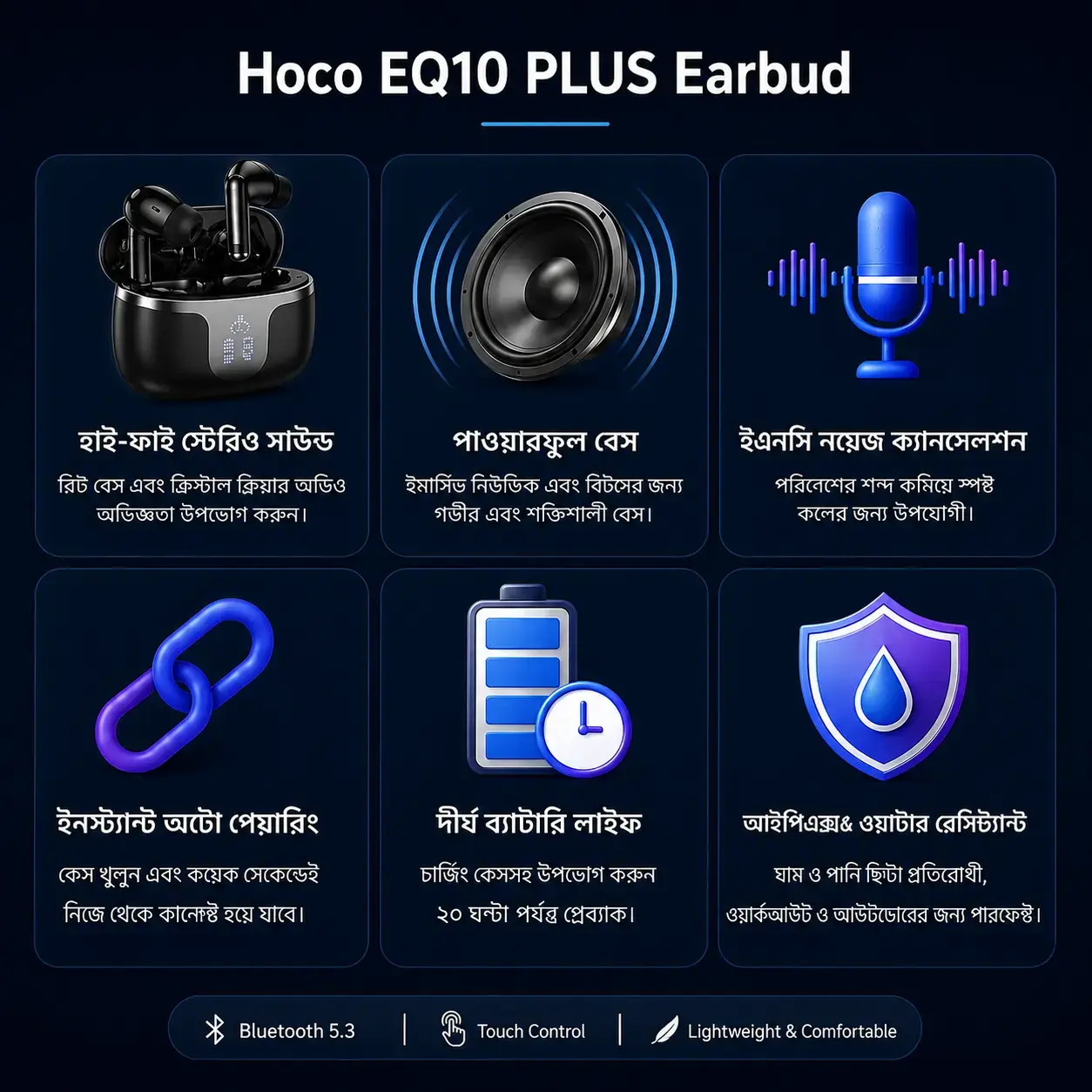 HOCO EQ10 Plus ANC+ENC True Wireless Bluetooth Earbuds with Bluetooth 5.4 & 7 Hours Playtime 3