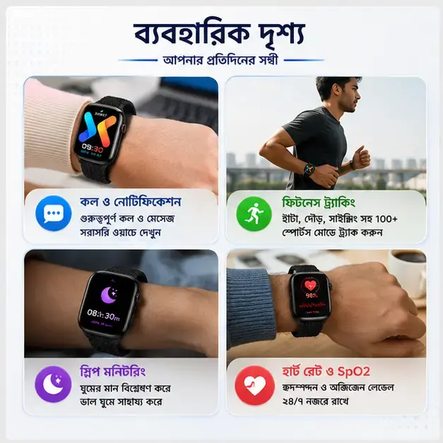 KEQIWEAR KW75 Max Smart Watch – HD Touch Display | Bluetooth Calling | Wireless Charging | 3 Strap Edition 5