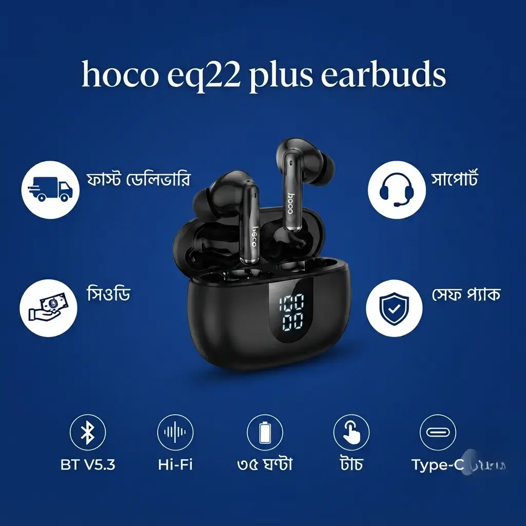 HOCO EQ22 PLUS True Wireless Bluetooth Earbuds with ENC HD Calling, Low Latency & Long Battery Backup 3