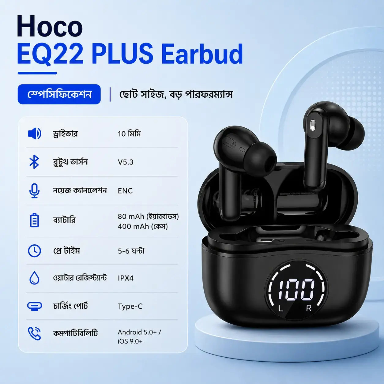 HOCO EQ22 PLUS True Wireless Bluetooth Earbuds with ENC HD Calling, Low Latency & Long Battery Backup 4