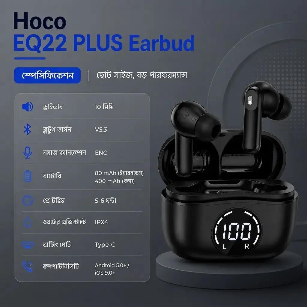 HOCO EQ22 PLUS Wireless Bluetooth Earbuds | ENC Calling | Hi-Fi Stereo | Bluetooth 5.4 4