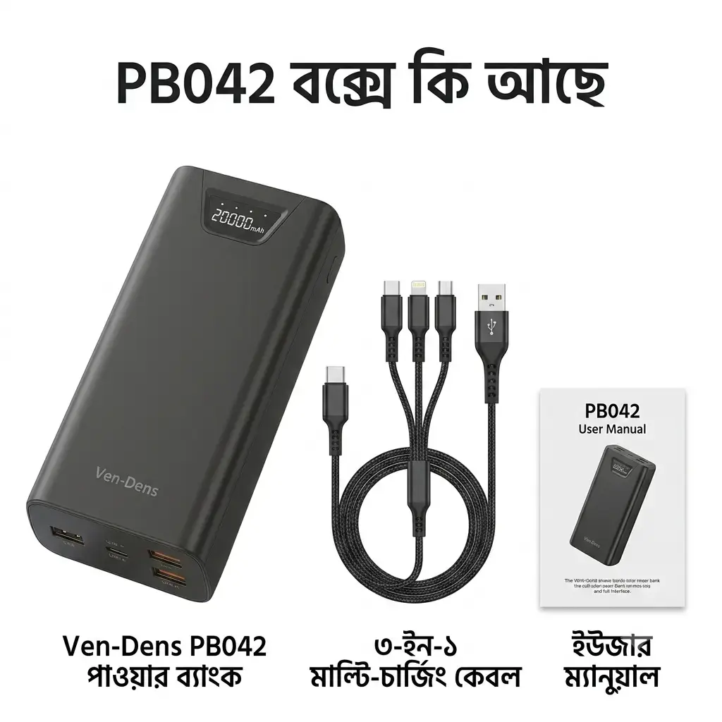 VEN-DENS PB042 20000mAh High Capacity Fast Charging Portable Power Bank 5