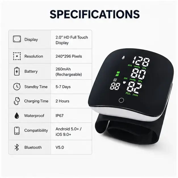 Smart Digital Wrist Blood Pressure Monitor Automatic BP Machine with Heart Rate Detection & Memory Function 3