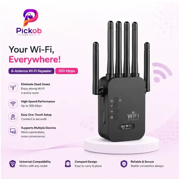 6-Antenna Wi-Fi Repeater 300Mbps Wireless Range Extender with High-Gain Antennas