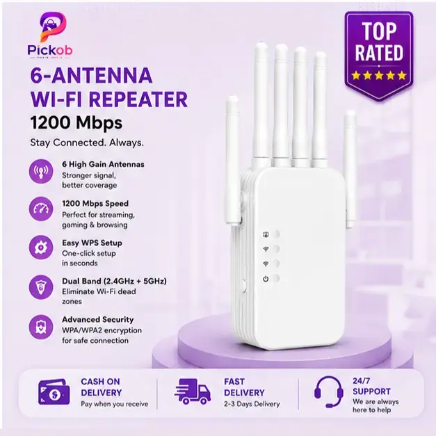1200Mbps Dual Band 6-Antenna Wi-Fi Extender Wireless Signal Booster