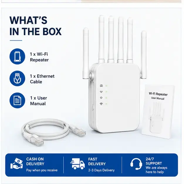 1200Mbps Dual Band 6-Antenna Wi-Fi Extender Wireless Signal Booster 5