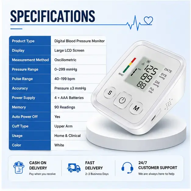 Automatic Electric Upper Arm Blood Pressure Monitor Battery Powered BP Machine  3