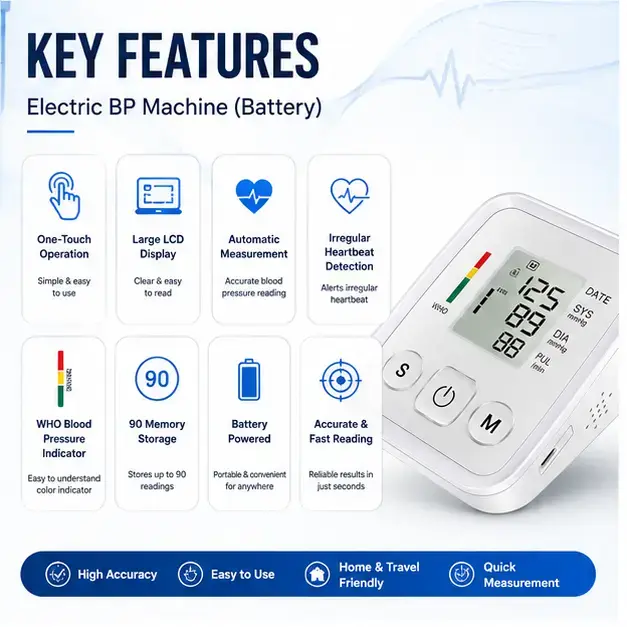 Automatic Electric Upper Arm Blood Pressure Monitor Battery Powered BP Machine  4