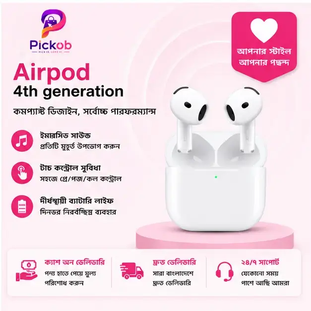 AirPods 4th Generation Premium TWS Earbuds with Bluetooth 5.3, USB-C Fast Charging 