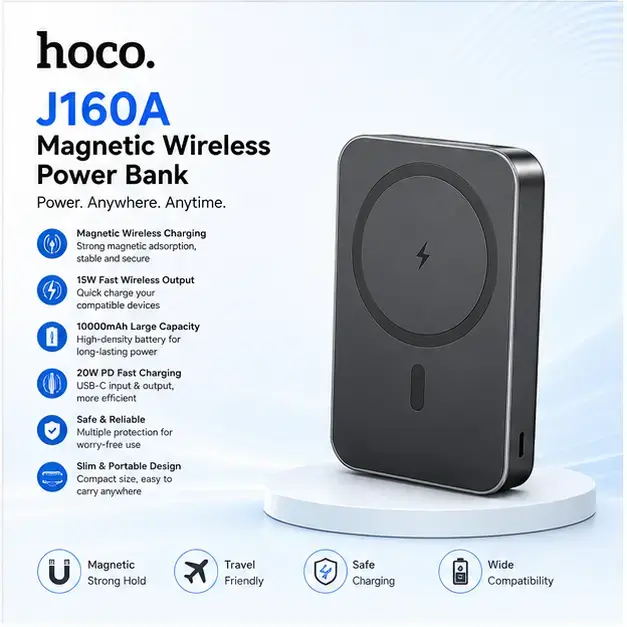 HOCO J160A 10000mAh 20W PD Magnetic Wireless Fast Charging Power Bank 5