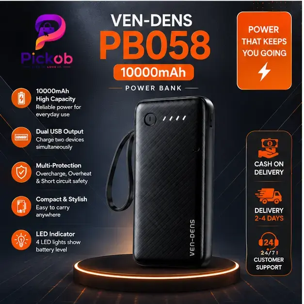 VEN-DENS VD-PB058 10000mAh 22.5W Fast Charging Power Bank with Built-in Cables & Digital Display