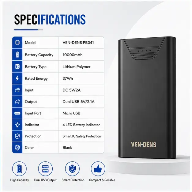 VEN-DENS PB-042 20000mAh 22.5W Fast Charging Power Bank with Digital LED Display 3
