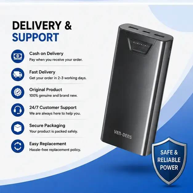 VEN-DENS PB-042 20000mAh 22.5W Fast Charging Power Bank with Digital LED Display 5