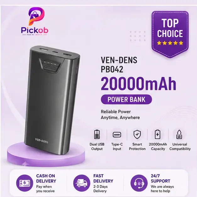 VEN-DENS PB-042 20000mAh 22.5W Fast Charging Power Bank with Digital LED Display