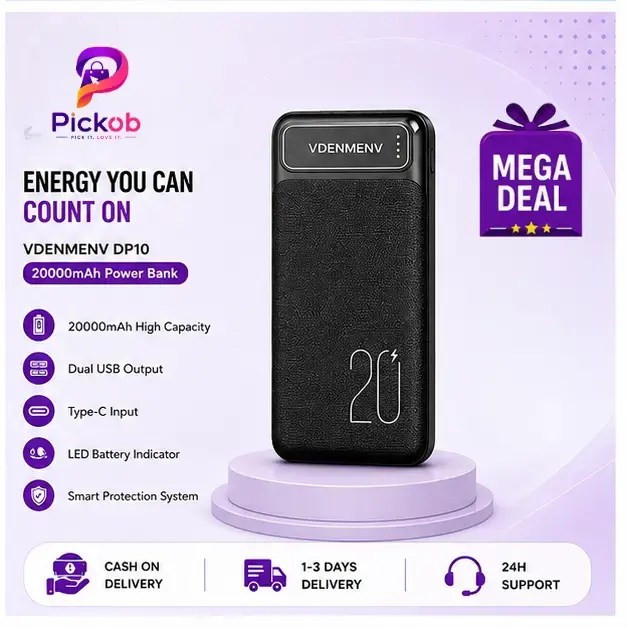 VDENMENV DP10 20000mAh Dual USB & Type-C Portable Power Bank