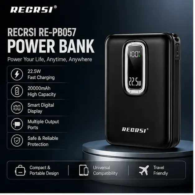 RECRSI RE-057 10000mAh Fast Charging Power Bank with LED Digital Display 5
