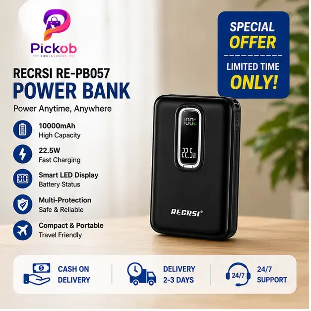 RECRSI RE-057 10000mAh Fast Charging Power Bank with LED Digital Display