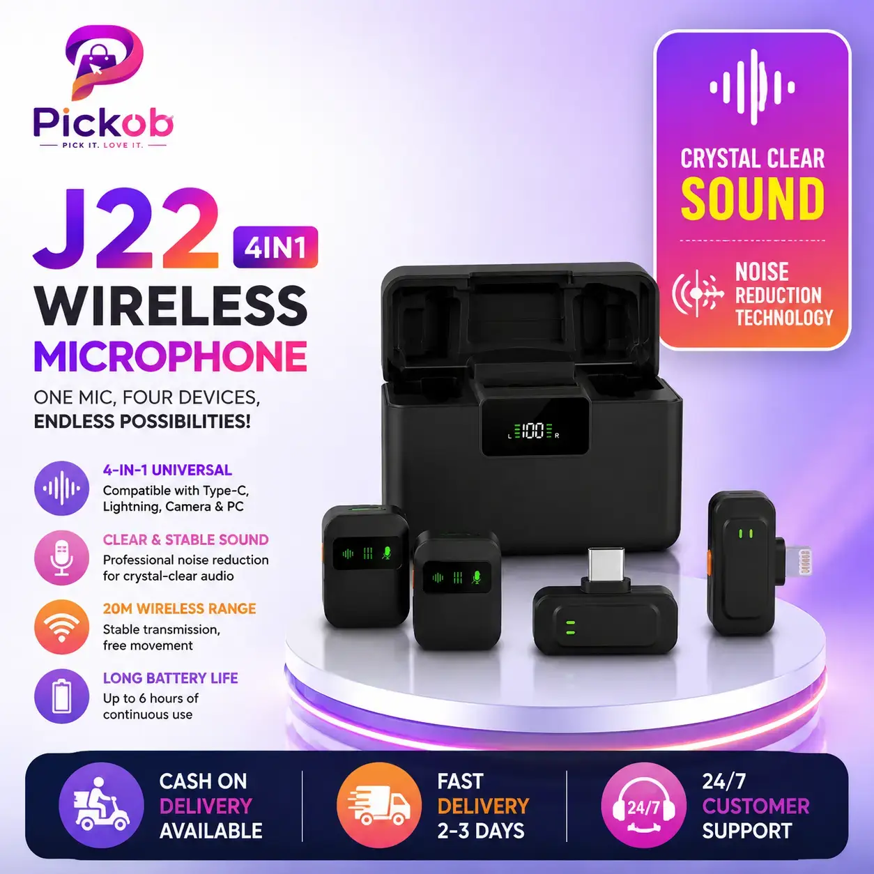 J22 4-in-1 Professional Wireless Lavalier Microphone with Universal Receiver