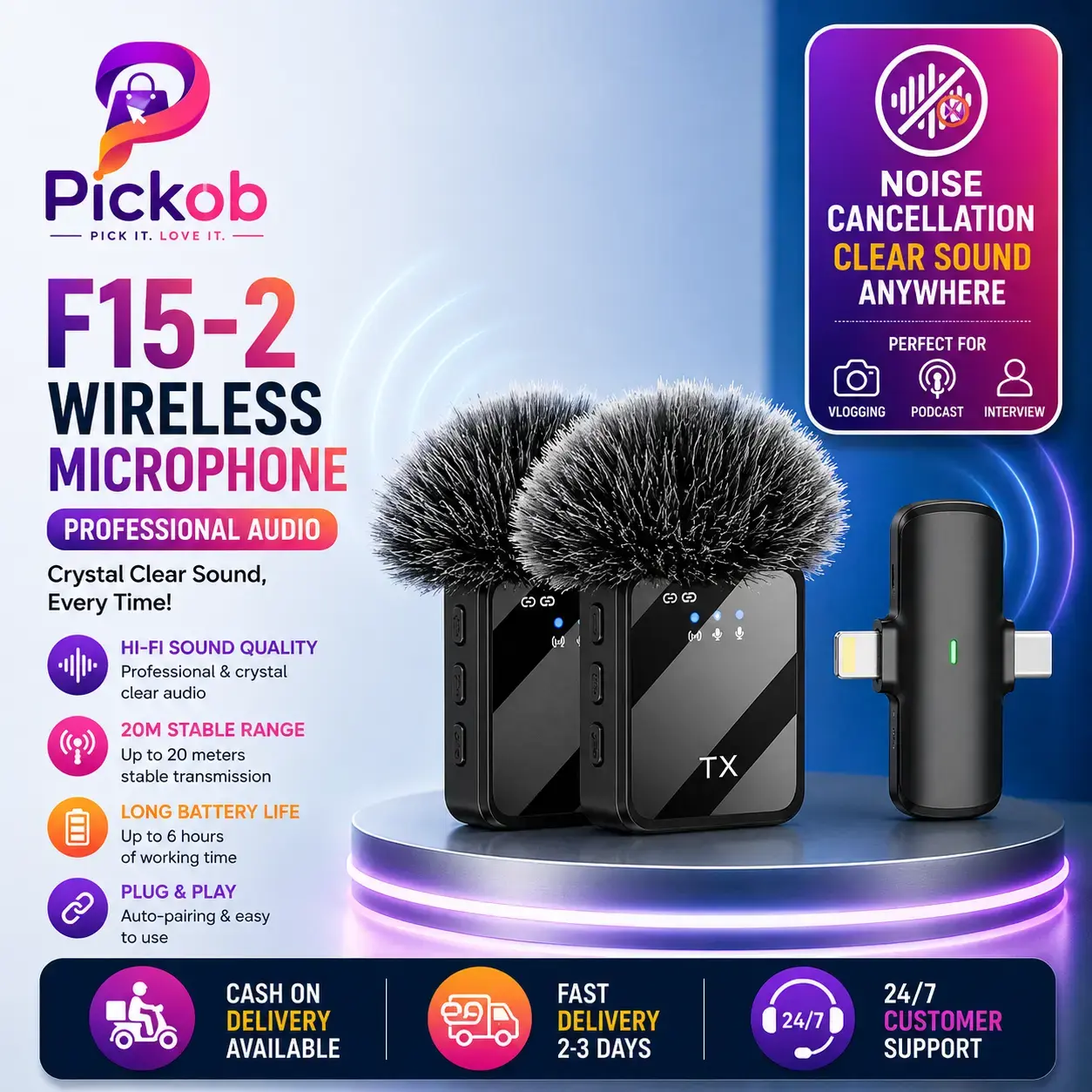 F15-2 Wireless Microphone Dual Channel Noise Reduction Professional Lavalier Microphone 