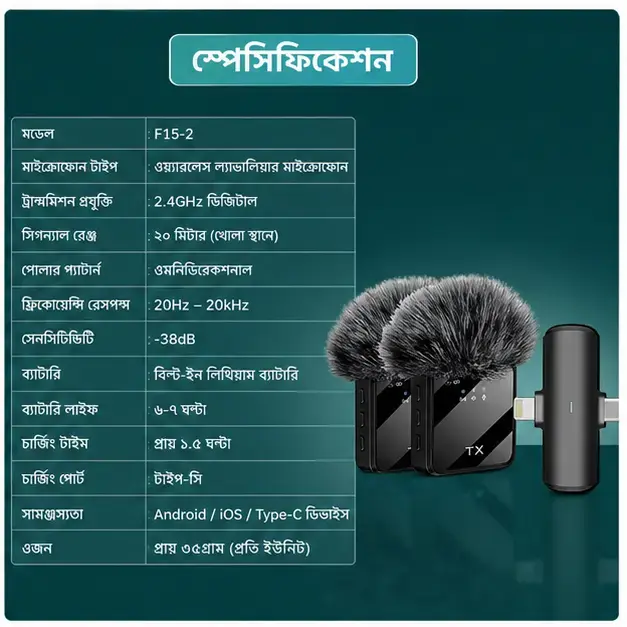F15-2 Wireless Microphone with Noise Reduction | Professional Lavalier Mic  4