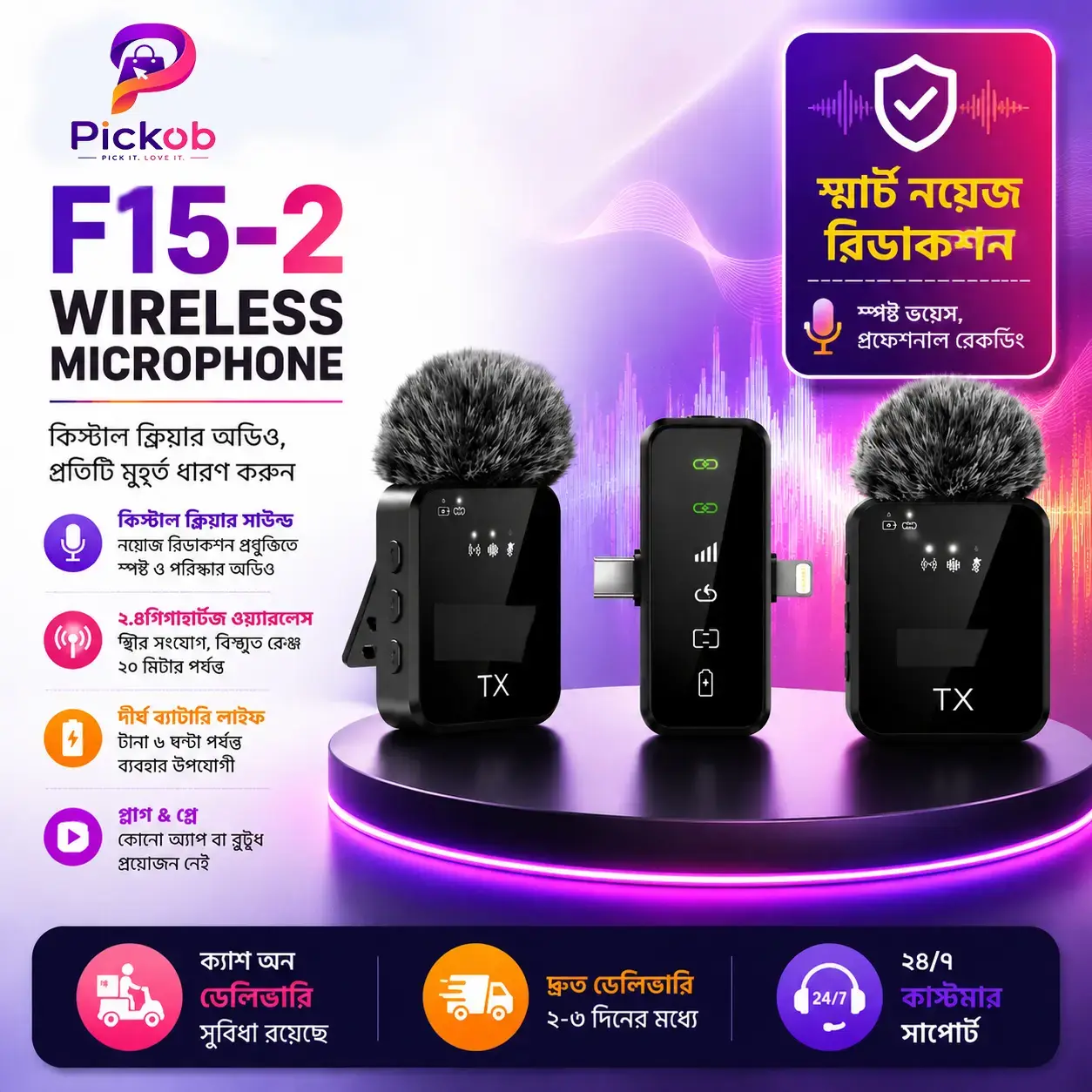 F15-2 Wireless Microphone with Noise Reduction | Professional Lavalier Mic 