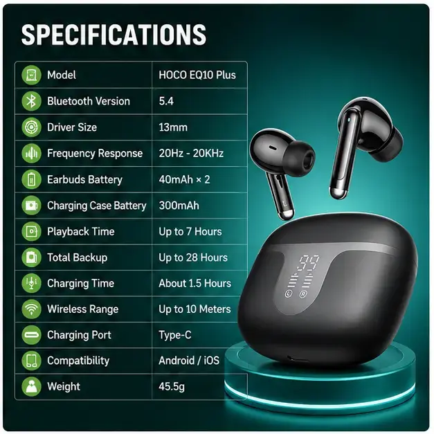 HOCO EQ10 PLUS True Wireless Bluetooth Earbuds | ENC Noise Reduction  3