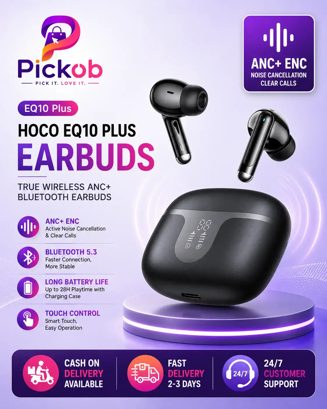 HOCO EQ10 PLUS True Wireless Bluetooth Earbuds | ENC Noise Reduction 