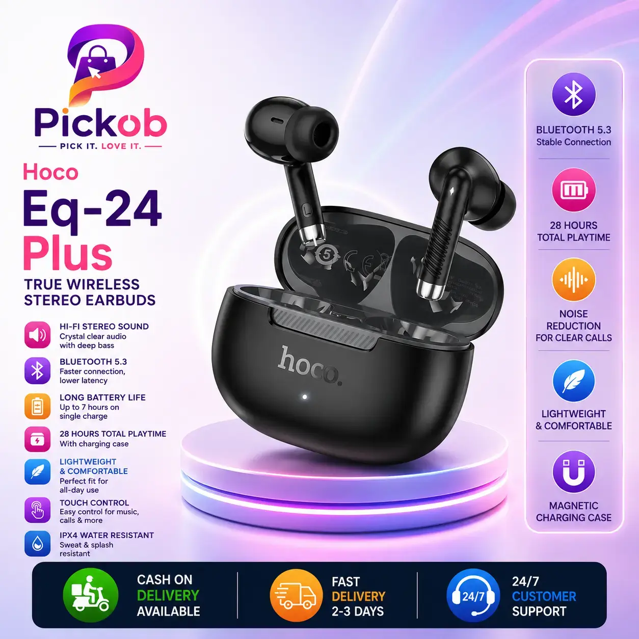 HOCO EQ24 PLUS True Wireless Earbuds | Bluetooth 5.4 Hi-Fi Stereo Earphones 