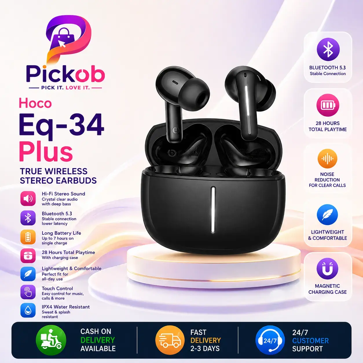 HOCO EQ34 PLUS True Wireless Bluetooth Earbuds | ENC Noise Reduction | Hi-Fi Stereo Sound 