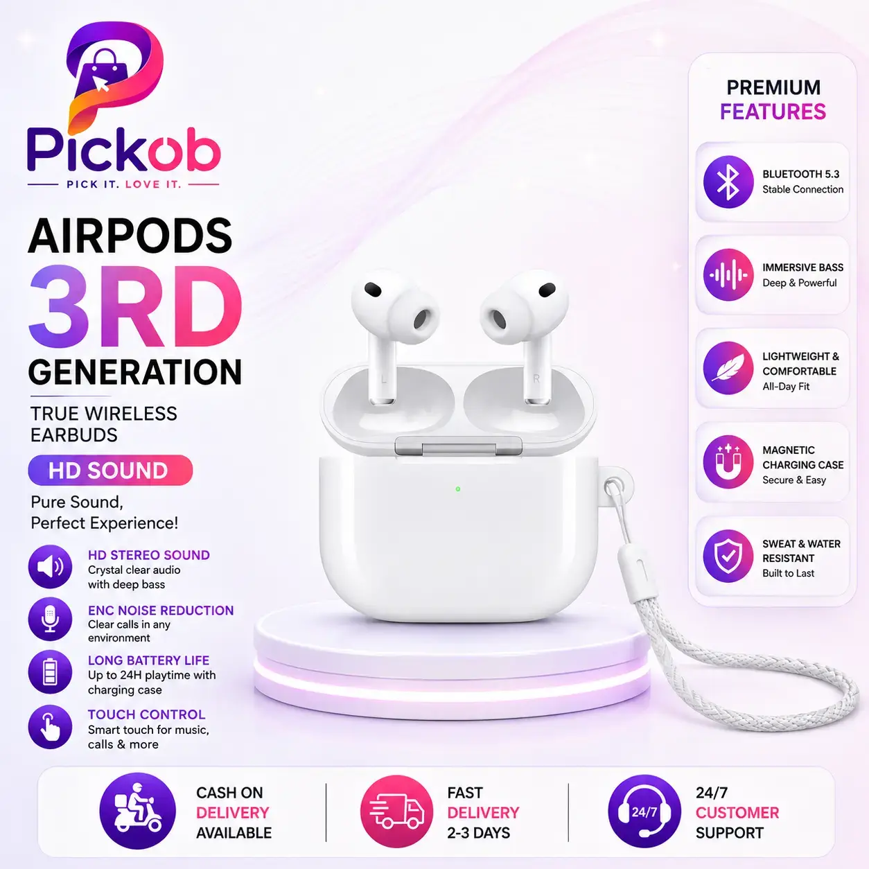 Apple AirPods (3rd Generation) True Wireless Earbuds with Spatial Audio