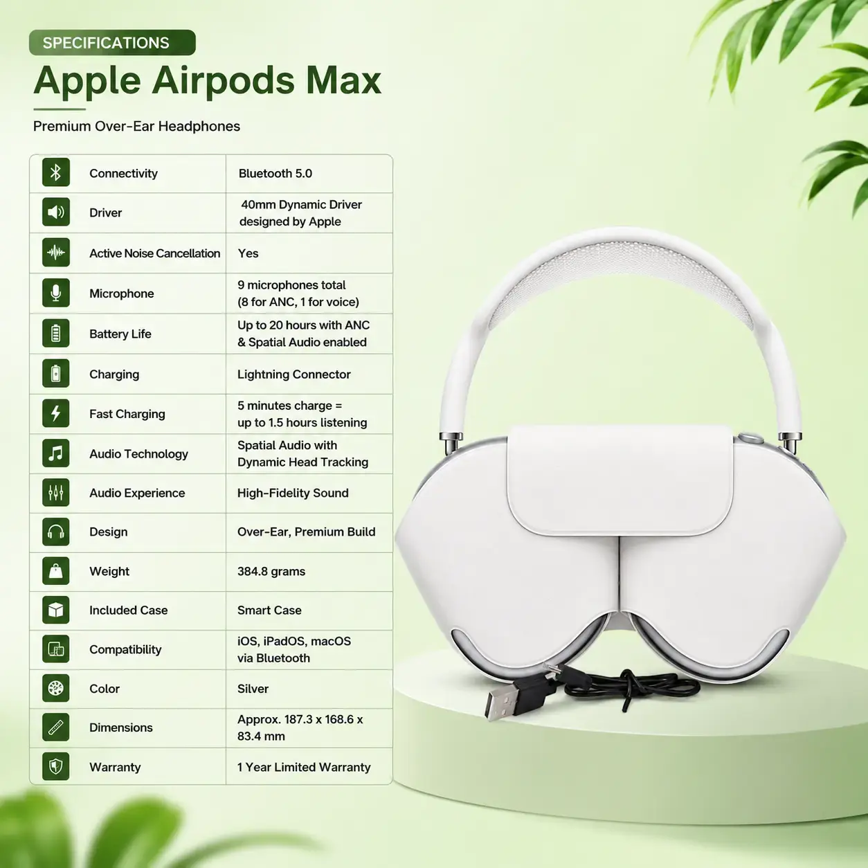 Apple AirPods Max – Premium Wireless Over-Ear Headphones with Active Noise Cancellation (USB-C) 3