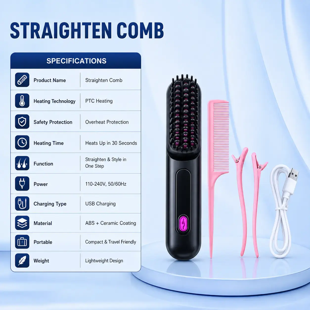 Professional Ceramic Hair Straightener – Fast Heating Ionic Hair Straightening Iron  3