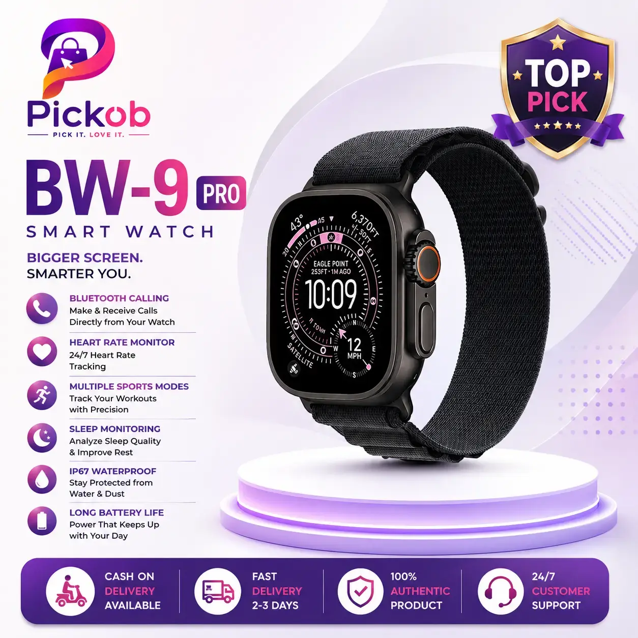 BW9 Pro CamSIM Smart Watch with 4G SIM Support, Camera & Bluetooth Calling