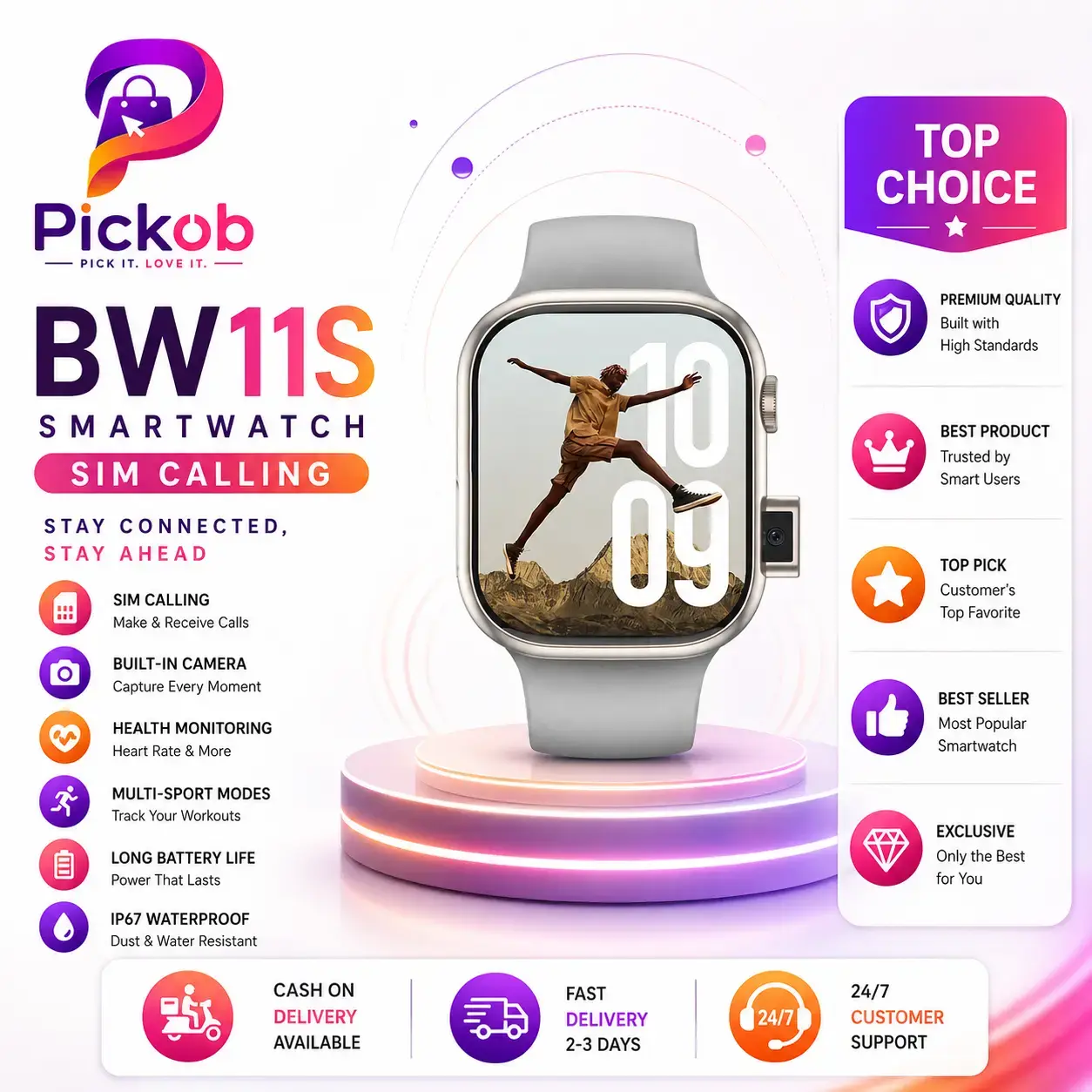 BW-11S 4G CamSIM Smart Watch | Pop-Up Camera | Bluetooth Calling