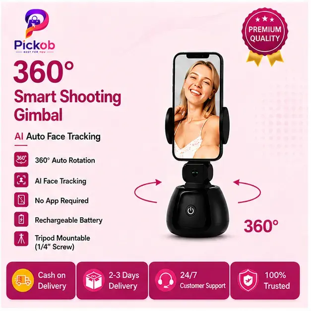  360° AI Face Tracking Holder | Smart Auto Rotation Phone Gimbal for Hands-Free Filming