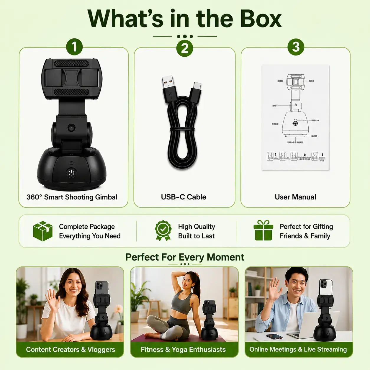  360° AI Face Tracking Holder | Smart Auto Rotation Phone Gimbal for Hands-Free Filming 5