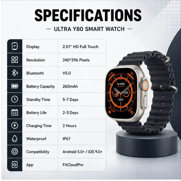 Ultra Y80 Smart Watch with Bluetooth Calling, HD Display, Health Monitoring & Sports Tracking Feature 3